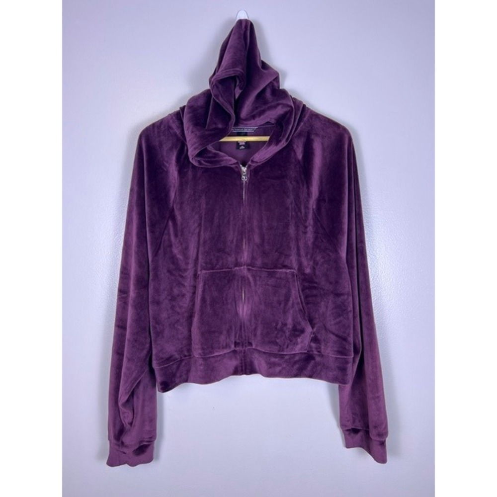 Victorias Secret Plum Purple Velour Zip Up Hoodie Logo Back Size Large